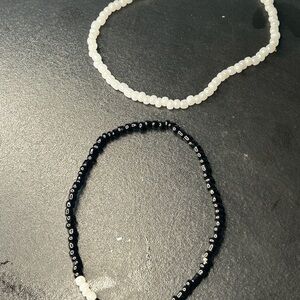 Black and White Minimalist Beaded Anklet Set